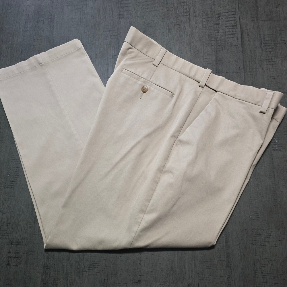 Classic Mens Flat Front Stretch Khaki Dress Pants Tan 38x29 ‎ Expandable Waist